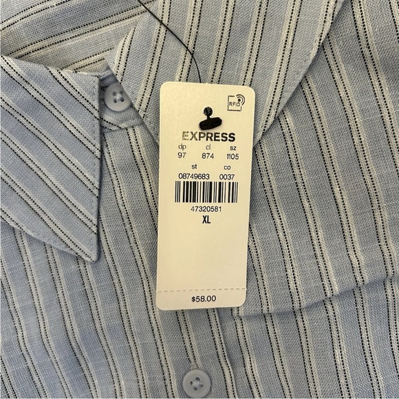 Express Women's Linen-Blend Pinstripe Sleeveless Button Up Shirt Size XL NWT $58 - Picture 14 of 16
